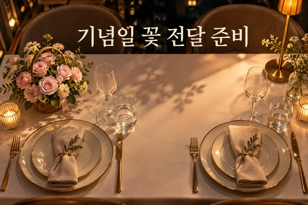 기념일 식당 꽃 전달 준비, 예약 정보·보관·공개 시점·귀가까지